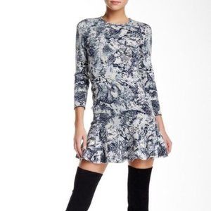 BCBGMaxAzria Leilani Artsy Abstract Jacquard Knit Mini Dress Blue White Size M